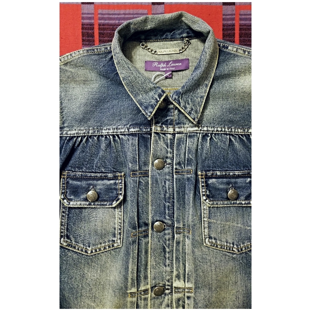 ☆NWT☆RALPH LAUREN PURPLE LABEL DISTRESSED DENIM JACKET- WOMEN'S SIZE LARGE - Picture 9 of 13